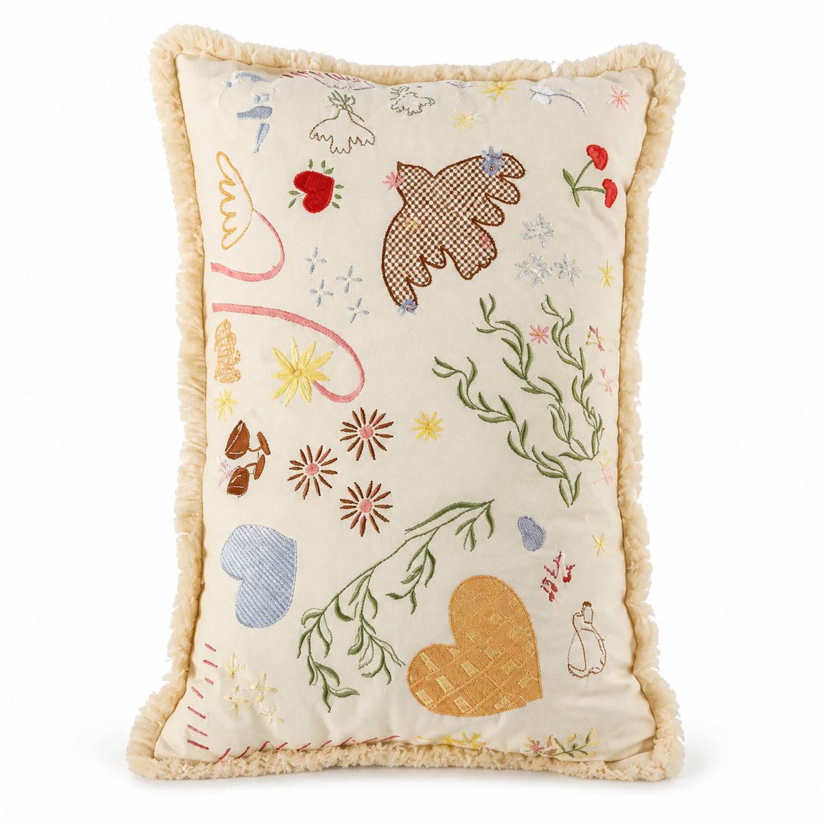 Botanical Sketch Embroidered Cushion on white background