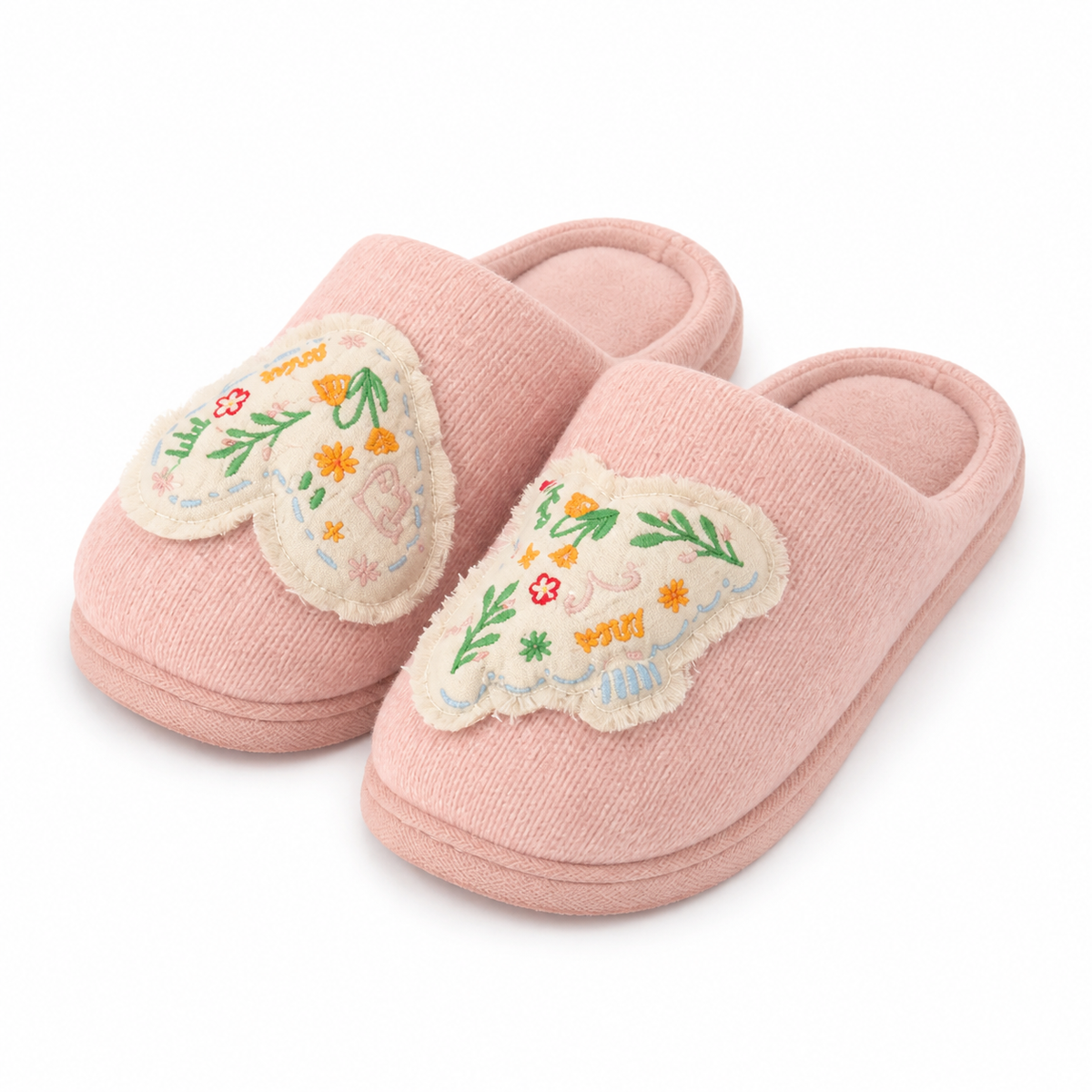 Butterfly Plush House Slippers on white background