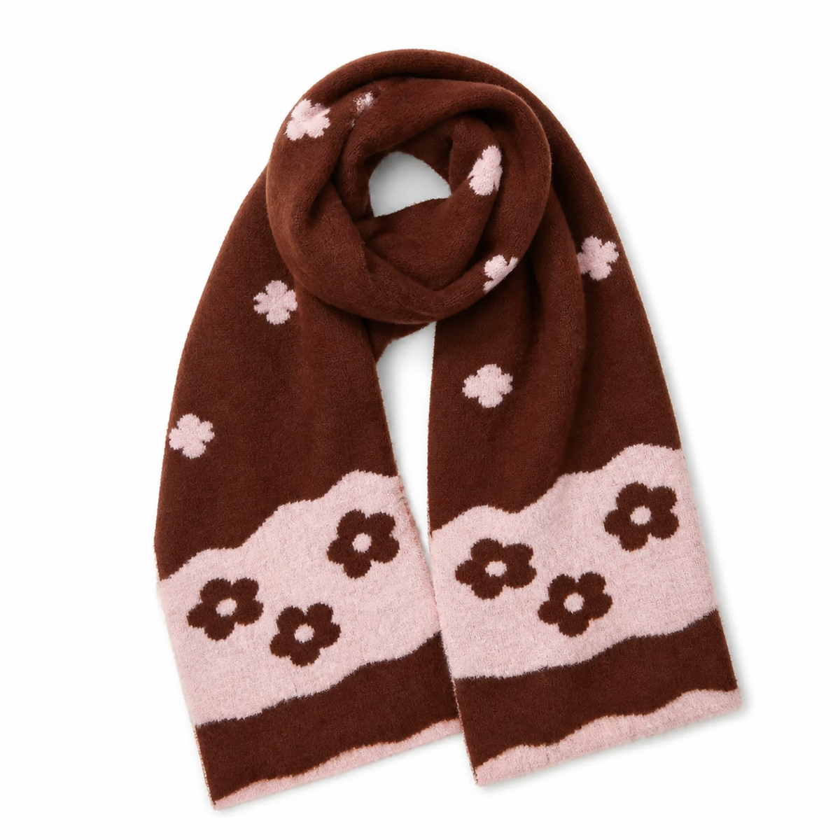 Chestnut Bloom Double-Layer Scarf on white background