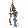 Denim Drift Beaded Tassel Bag Charm on white background