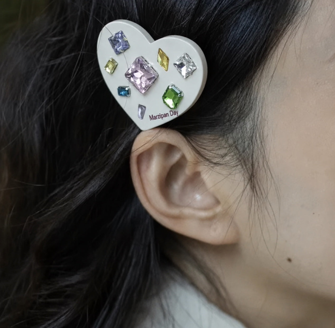 Rhinestone Heart Hair Clip — Marzipan Day lifestyle view
